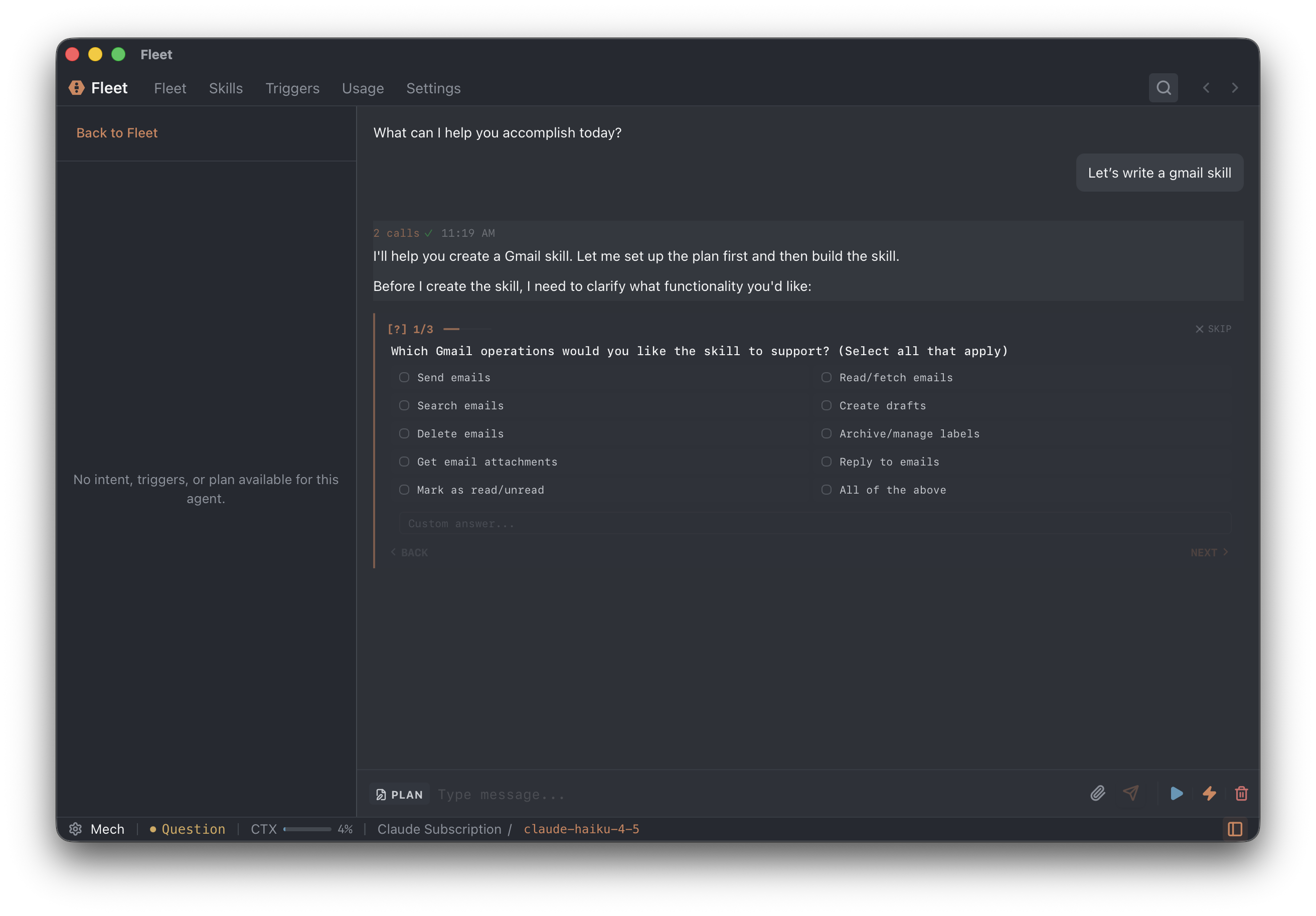Agent asking a question