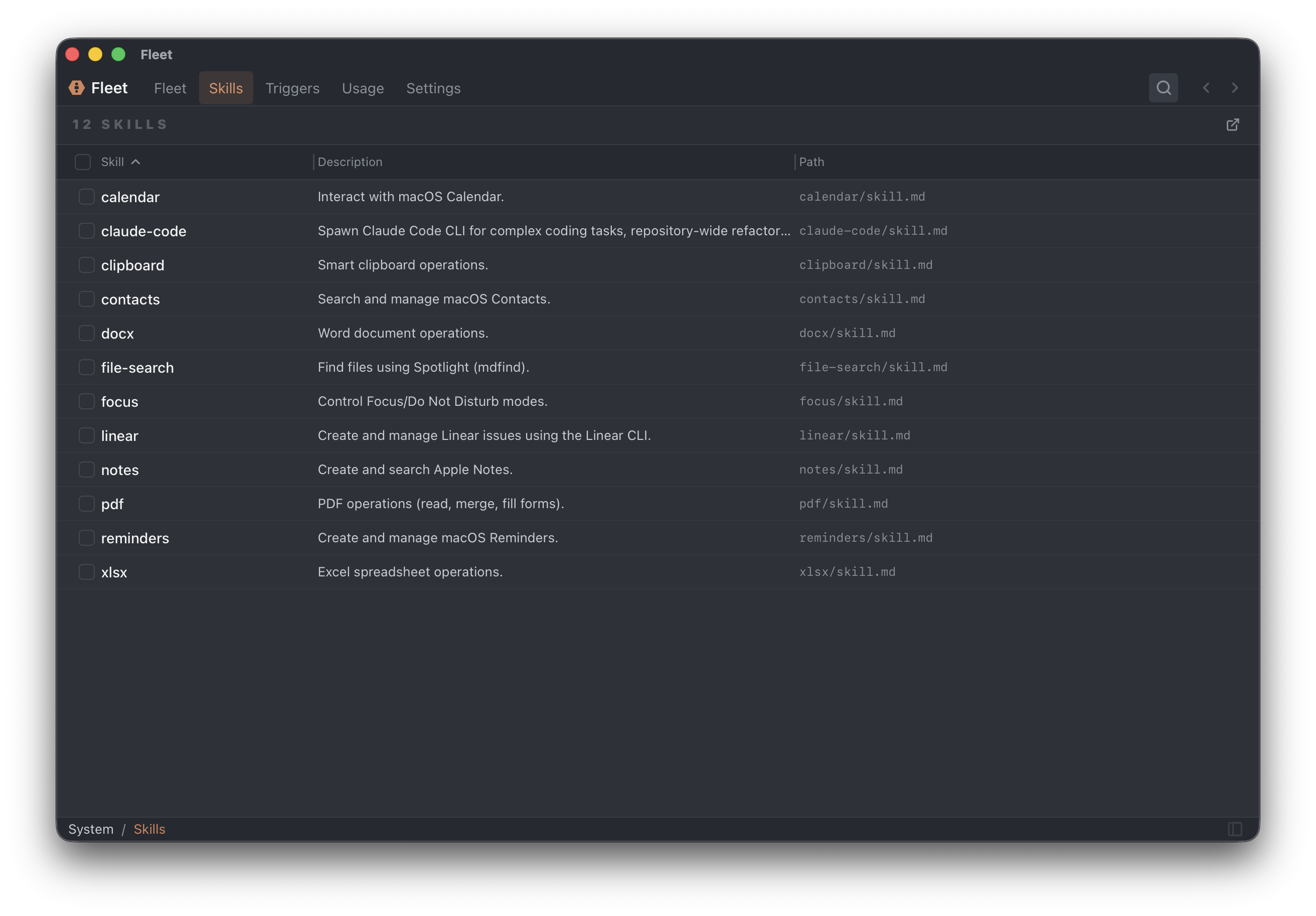 Fleet skills management